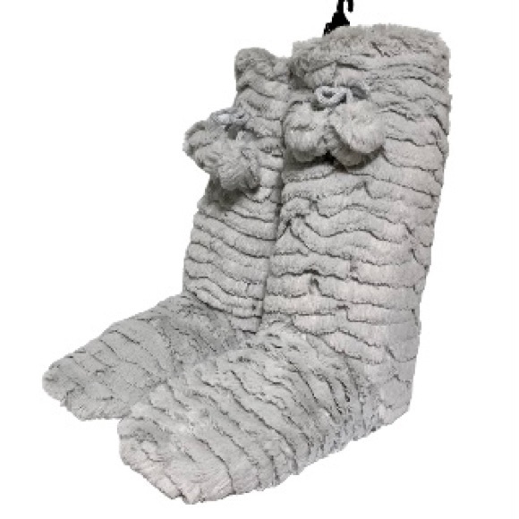 POM POM Bootie Slippers Gray Paw Print Bottoms Womens Small 5 6 - Picture 3 of 16